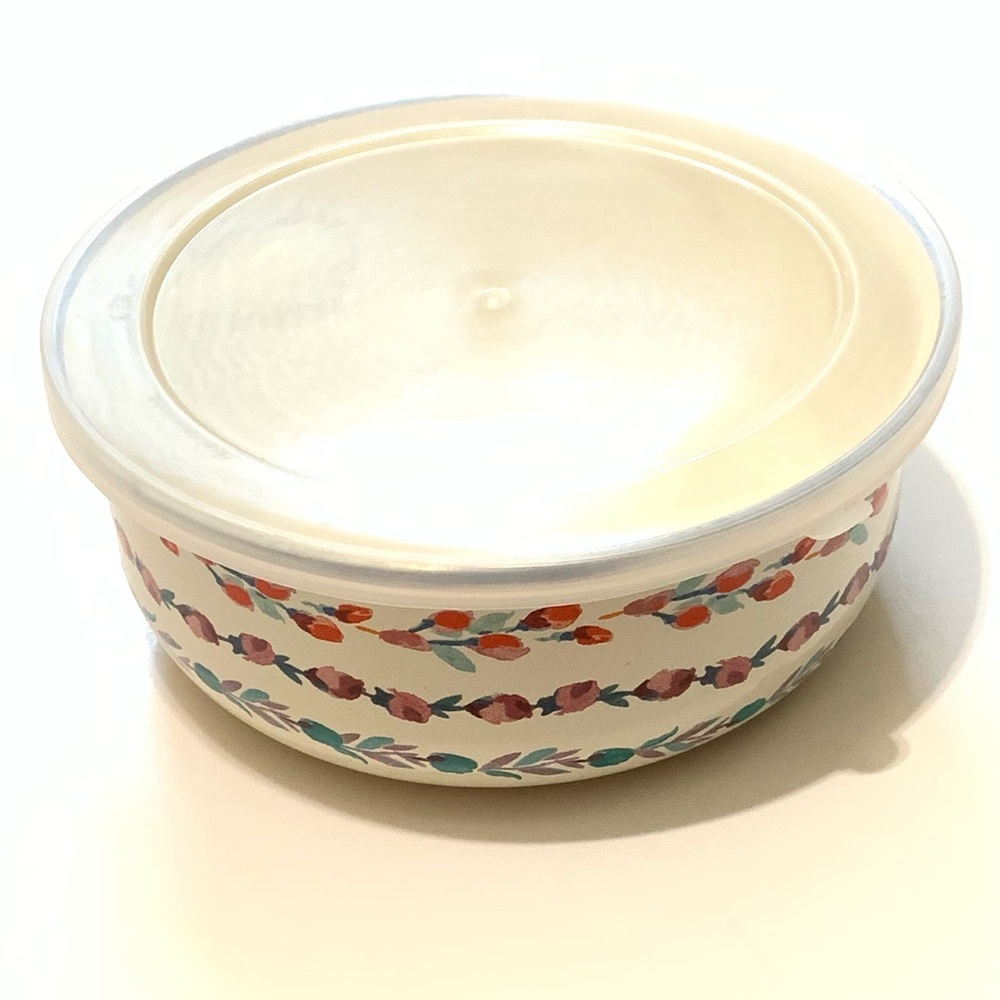 New Floral Patterned Metal Bowl with Lid